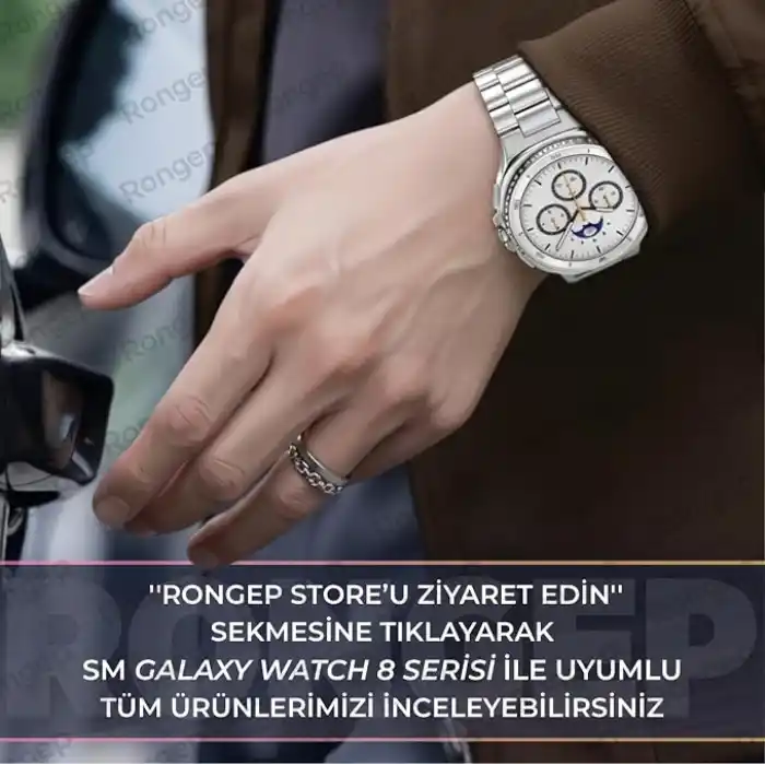 Rongep [Stainless Steell] Samsung Galaxy Watch 9/8 44mm/40mm/Classic 46mm ile Uyumlu Çelik Kordon [Kısaltma Aparatlı] Paslanmaya Dayanıklı Katlanır Tokalı Bakla Model Samsung Watch 9 Kordon