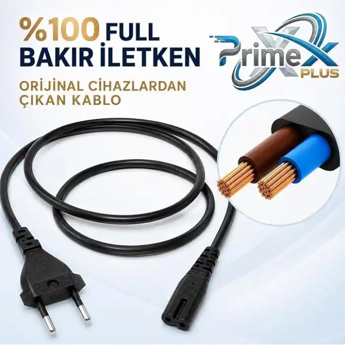 PrimeX PX-TYP18 1.8 Metre Original C7 Euro Teyip Power Kablosu, 2 Pin Sekiz Tip TV Güç Kablosu, PS5 PS4 PS3 Xbox Series LED TV Radyo Teyp DVD TV Box ve C7 Girişli Cihazlar İçin Full Bakır Power Kablo