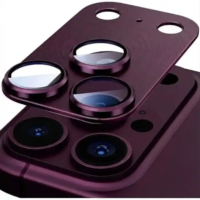 Görüntü Kalitesi Bozmayan Kamera Lens Koruyucu Safir (Sapphire) (Dark Cherry, iPhone 18 Pro Max)