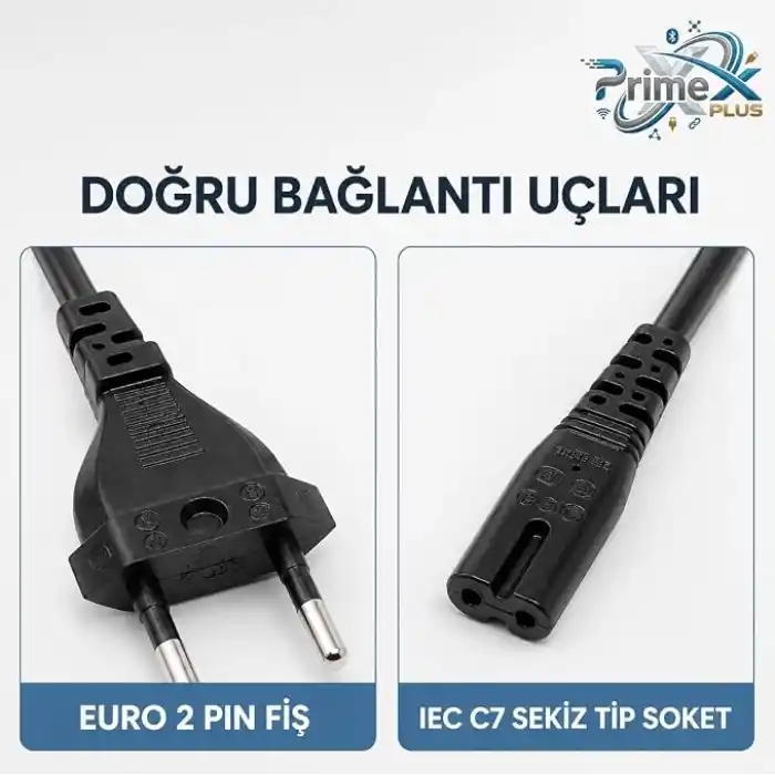 PrimeX PX-TYP18 1.8 Metre Original C7 Euro Teyip Power Kablosu, 2 Pin Sekiz Tip TV Güç Kablosu, PS5 PS4 PS3 Xbox Series LED TV Radyo Teyp DVD TV Box ve C7 Girişli Cihazlar İçin Full Bakır Power Kablo