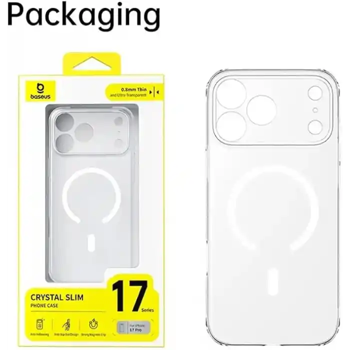 Baseus Crystal Slim iPhone 17 Pro Max Şeffaf Magsafe Kılıf