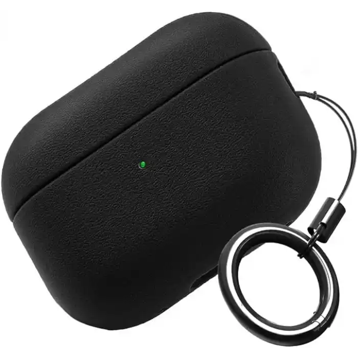 Minesk Airpods Pro 3 ile Uyumlu Leather Skin Parmak izi Tutmayan ve Çizilmeyen Dış Yüzeye Sahip Mükemmel Koruma Sağlayan Orta Sertlikte Silikon Kılıf (Siyah, Airpods Pro 3. Nesil 2025)