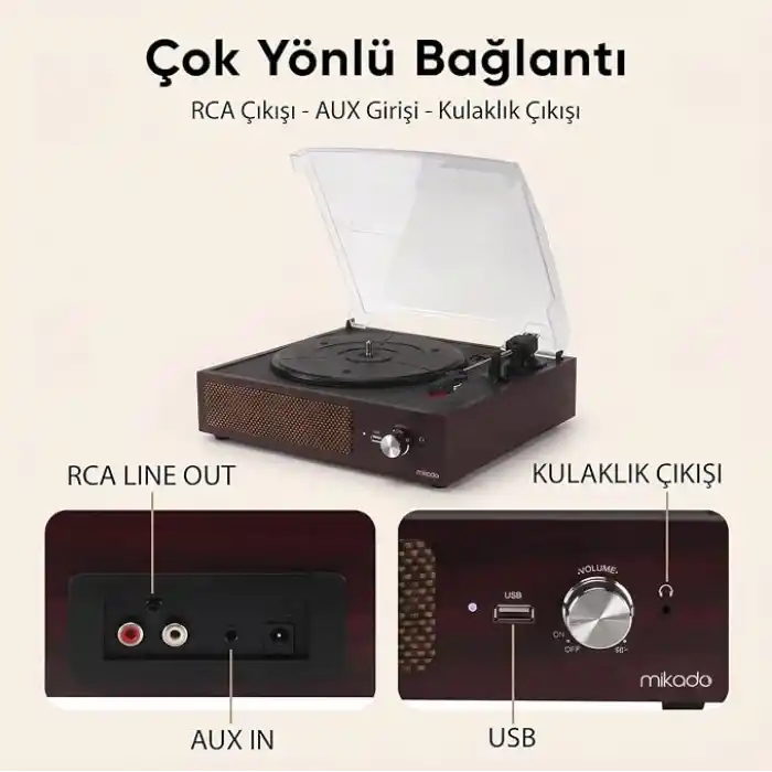 Mikado MN-105 Orbitone Kahverengi Bluetooth Destekli Pikap