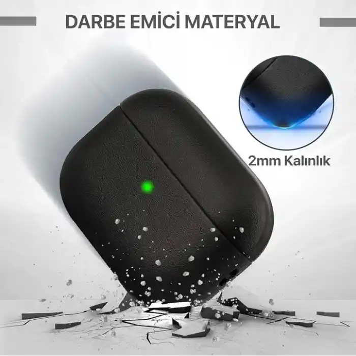 Minesk Airpods Pro 3 ile Uyumlu Leather Skin Parmak izi Tutmayan ve Çizilmeyen Dış Yüzeye Sahip Mükemmel Koruma Sağlayan Orta Sertlikte Silikon Kılıf (Siyah, Airpods Pro 3. Nesil 2025)