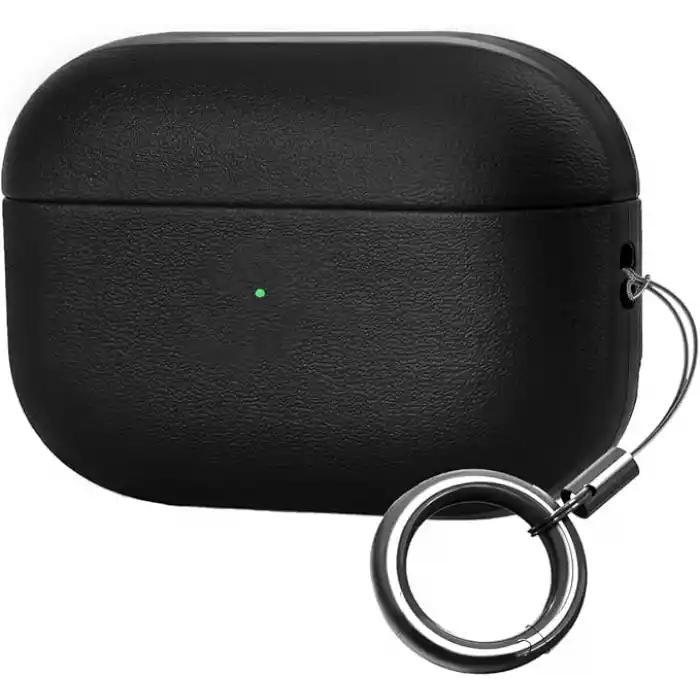Minesk Airpods Pro 3 ile Uyumlu Leather Skin Parmak izi Tutmayan ve Çizilmeyen Dış Yüzeye Sahip Mükemmel Koruma Sağlayan Orta Sertlikte Silikon Kılıf (Siyah, Airpods Pro 3. Nesil 2025)