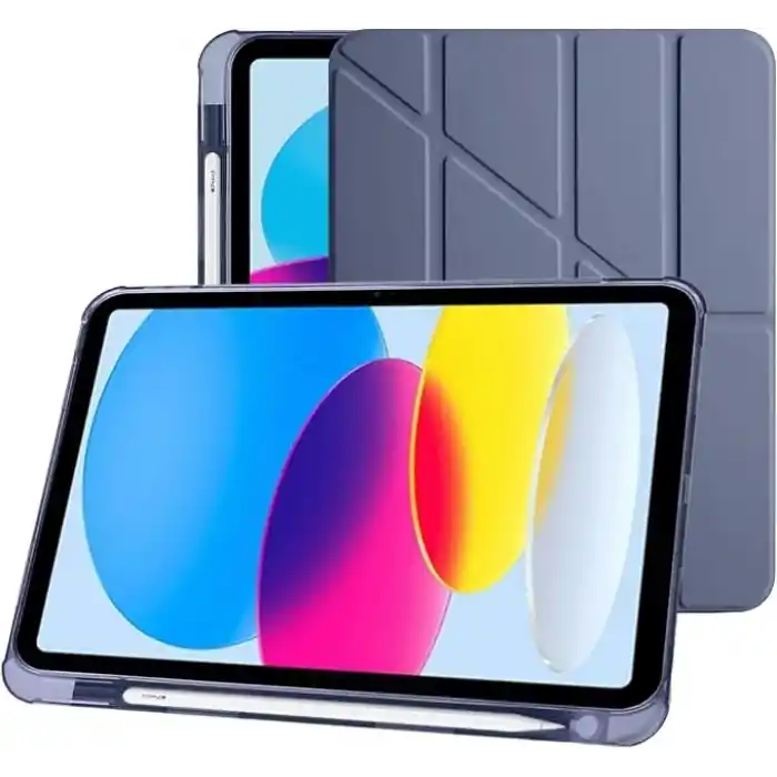 Klasse Apple iPad 10.9 inç 2022 10. Nesil Uyumlu Smart Kılıf, Apple Pencil Kalemlikli, Trifold, Esnek, Mat, Darbeye Tam Dayanıklı Tablet Kılıfı (Lila)