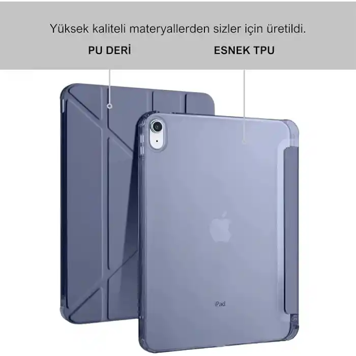 Klasse Apple iPad 10.9 inç 2022 10. Nesil Uyumlu Smart Kılıf, Apple Pencil Kalemlikli, Trifold, Esnek, Mat, Darbeye Tam Dayanıklı Tablet Kılıfı (Lila)