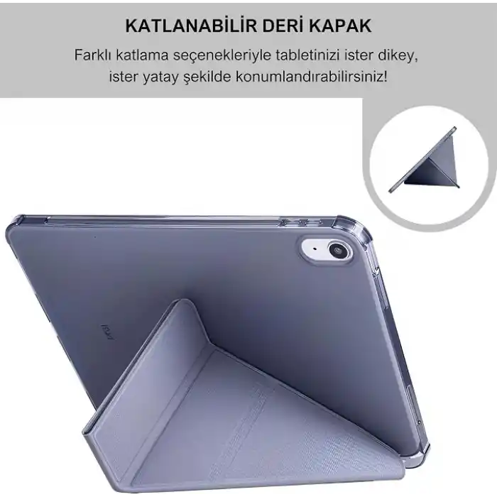 Klasse Apple iPad 10.9 inç 2022 10. Nesil Uyumlu Smart Kılıf, Apple Pencil Kalemlikli, Trifold, Esnek, Mat, Darbeye Tam Dayanıklı Tablet Kılıfı (Lila)