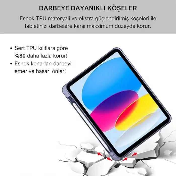 Klasse Apple iPad 10.9 inç 2022 10. Nesil Uyumlu Smart Kılıf, Apple Pencil Kalemlikli, Trifold, Esnek, Mat, Darbeye Tam Dayanıklı Tablet Kılıfı (Lila)