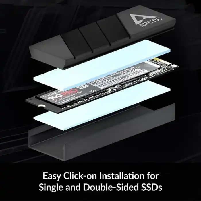 ARCTIC M2 Pro - M.2 2280 SSD için Isı Emici Soğutucu, ARCTIC TP-3 termal pedlerle, PC ve PS5 ile uyumlu, çift ve tek taraflı SSDler için - Siyah