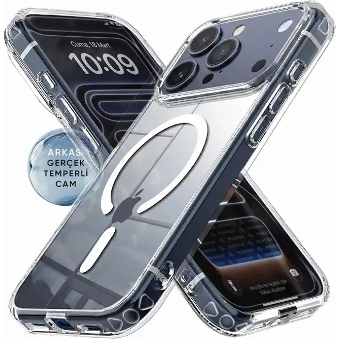 Minesk iPhone 17 Pro Max için ULTRA SUPER ŞEFFAF MagSafe ile Uyumlu Gerçek 9H Temperli Cam Arka Yüzey - Darbe Emici TPU Yan Kenarlar, Kristal Berraklığında Şeffaf Kılıf (17 Pro Max)