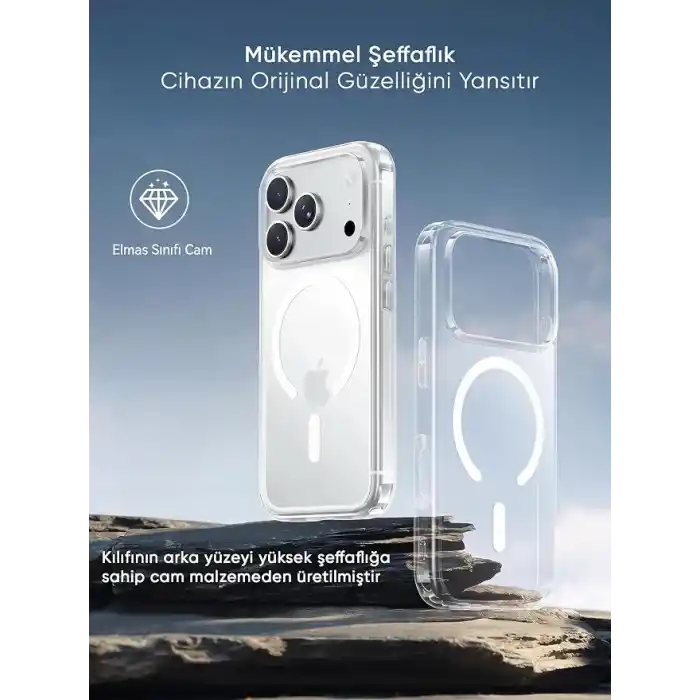 Minesk iPhone 17 Pro Max için ULTRA SUPER ŞEFFAF MagSafe ile Uyumlu Gerçek 9H Temperli Cam Arka Yüzey - Darbe Emici TPU Yan Kenarlar, Kristal Berraklığında Şeffaf Kılıf (17 Pro Max)
