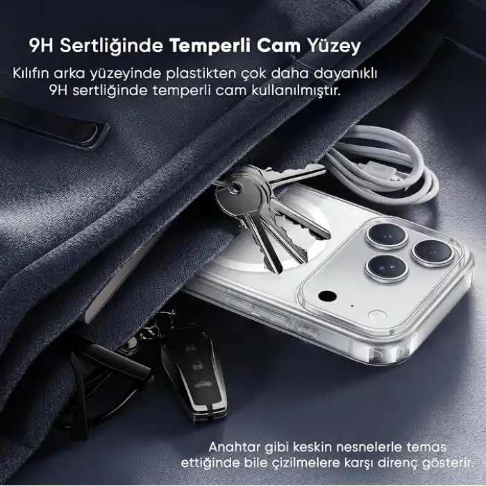 Minesk iPhone 17 Pro Max için ULTRA SUPER ŞEFFAF MagSafe ile Uyumlu Gerçek 9H Temperli Cam Arka Yüzey - Darbe Emici TPU Yan Kenarlar, Kristal Berraklığında Şeffaf Kılıf (17 Pro Max)