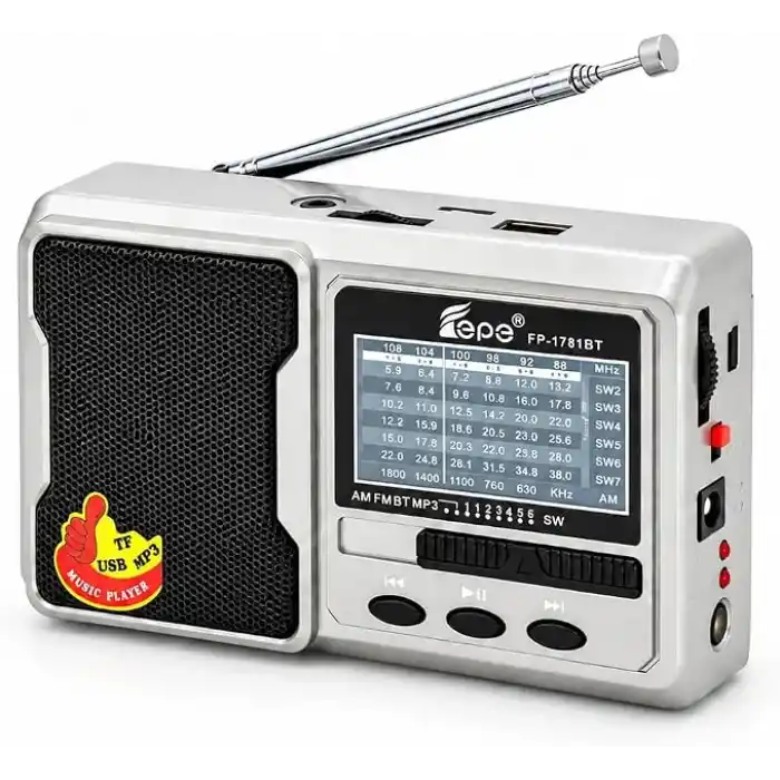 FP-1781BT Mini Cep Radyosu Bluetooth Hoparlör FM Radyo LED Işıklı Şarjlı USB Micro SD MP3 Desteği AUX Kulaklık Çıkışı