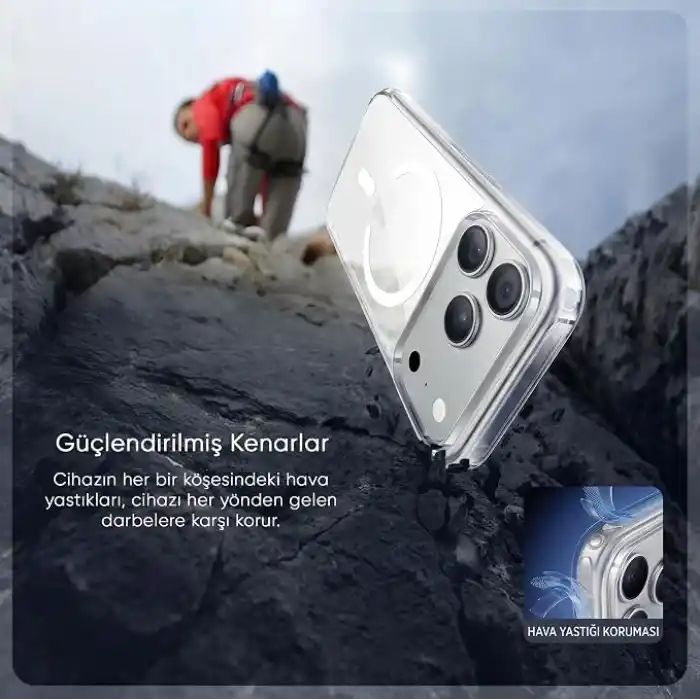 Minesk iPhone 17 Pro Max için ULTRA SUPER ŞEFFAF MagSafe ile Uyumlu Gerçek 9H Temperli Cam Arka Yüzey - Darbe Emici TPU Yan Kenarlar, Kristal Berraklığında Şeffaf Kılıf (17 Pro Max)