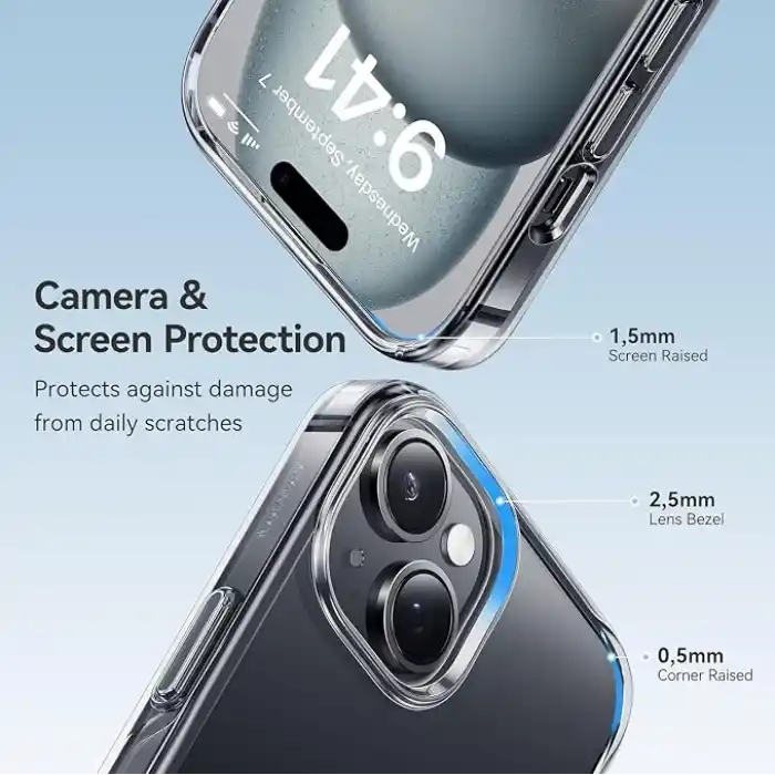 [SARARMAZ] iPhone 13 ve 14 ile uyumlu Crystal Clear Mika Darbe Emici Şeffaf Kılıf (Şeffaf Mika Sararmaz,13-14)