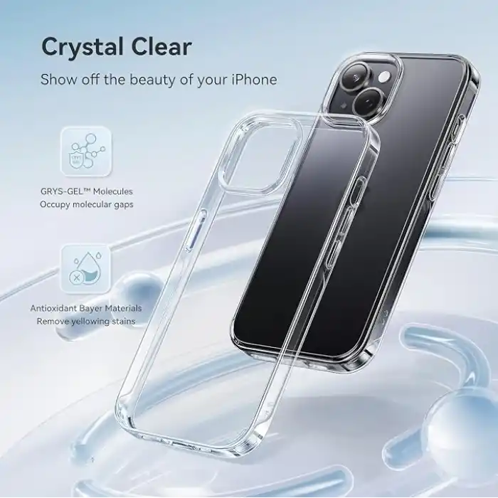 [SARARMAZ] iPhone 13 ve 14 ile uyumlu Crystal Clear Mika Darbe Emici Şeffaf Kılıf (Şeffaf Mika Sararmaz,13-14)