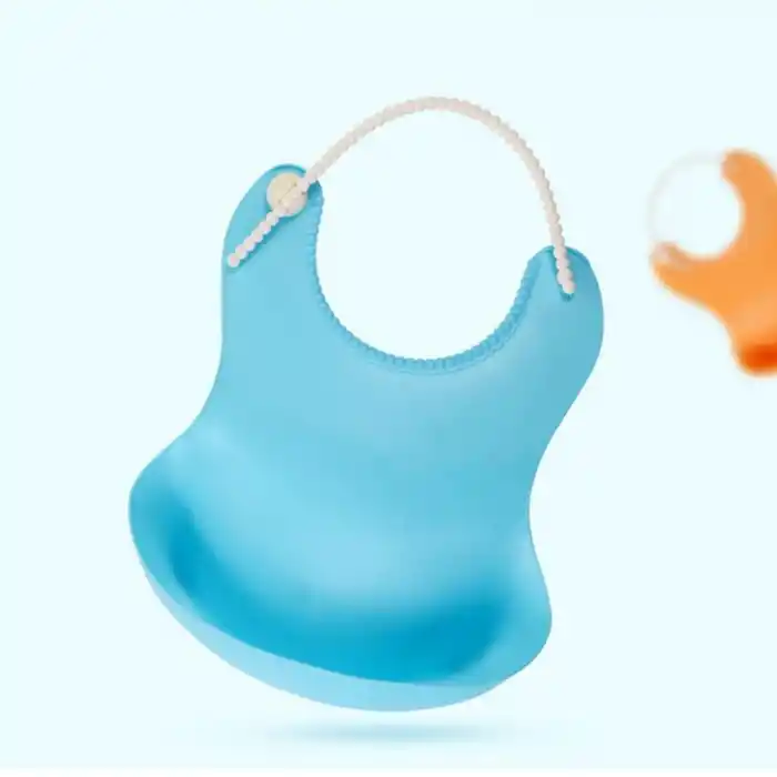 Ergonomik Dökülme Önleyici Silikon Bebek Mama Önlüğü Mavi