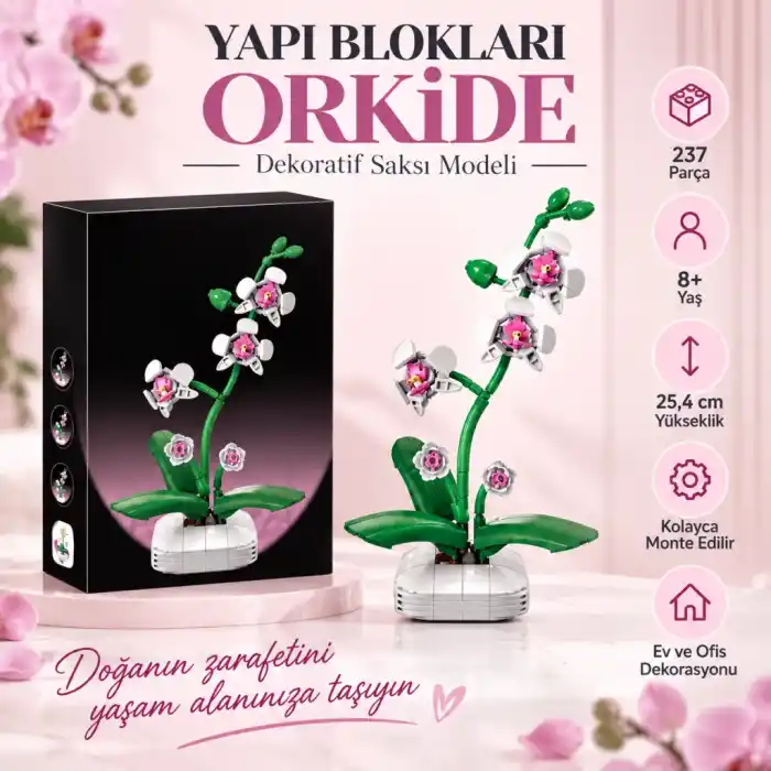 Renkli Saksılı Orkide Parça Block Oyuncak