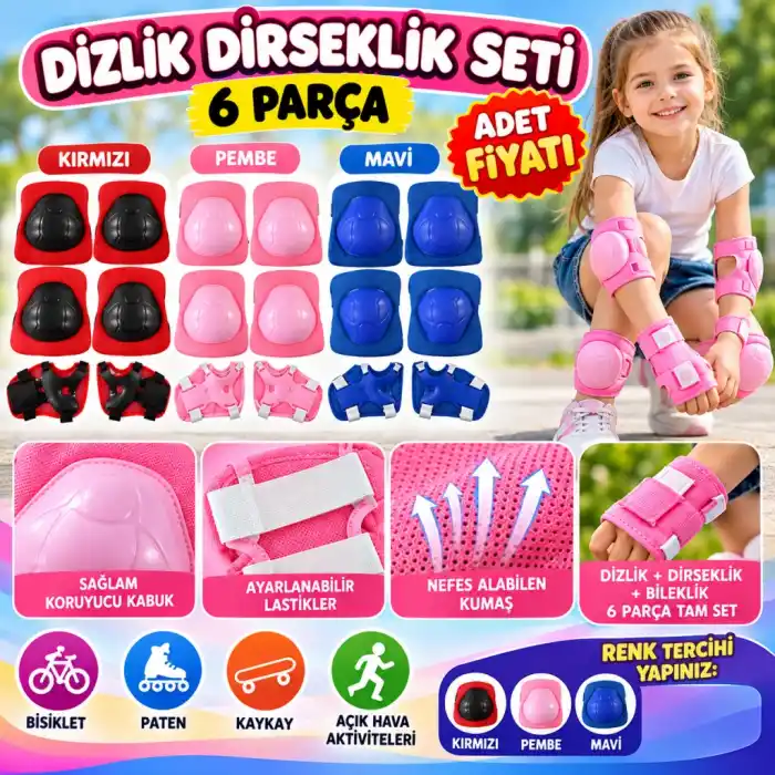 Dizlik Dirseklik Seti Renk Seçenekleri ile 1 Adet