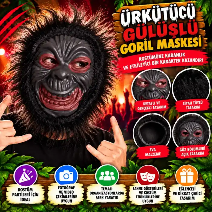 Ürkütücü Gülüşlü Goril Maskesi - Eva Kalite 1 Adet