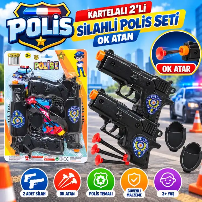 Eğlenceli Ok Atan 2li Silahlı Polis Seti