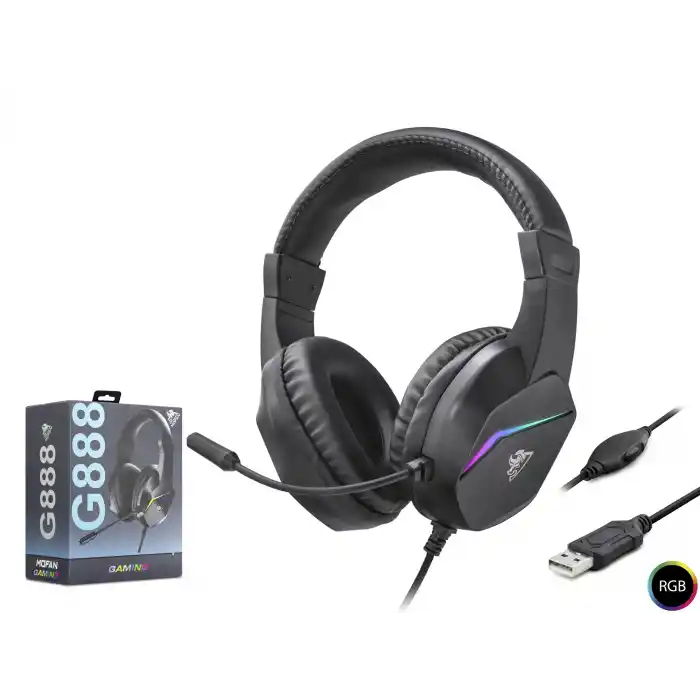 RGB USB Kulaklık 40mm Hoparlör Siyah