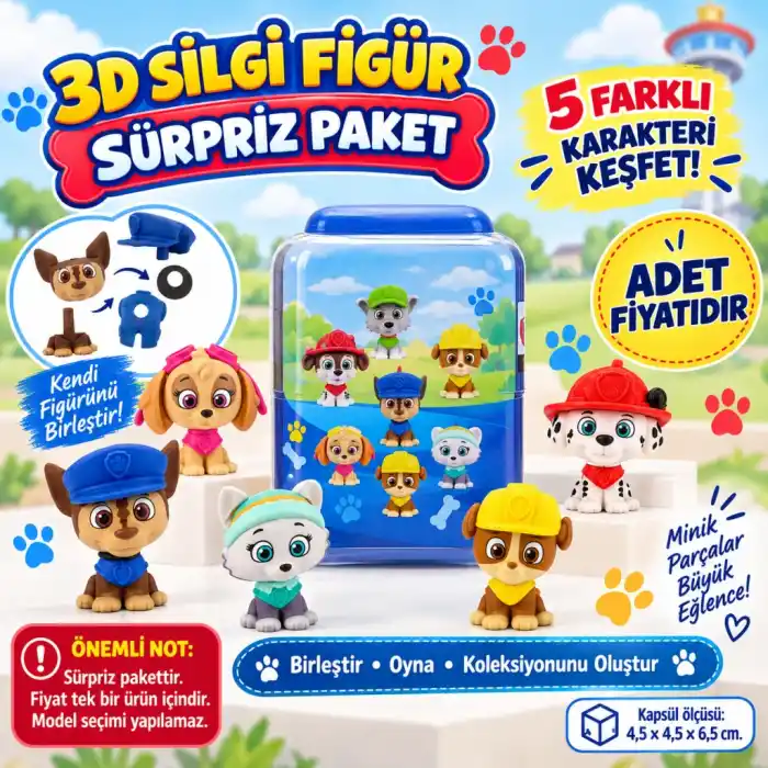 Sürpriz Paket 3D Silgi Figürler 10lu Set