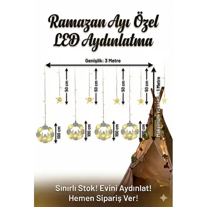 Şık Tasarım 3 Metre LED Işık Süsleme Seti - Ramazan ve Özel Günler İçin
