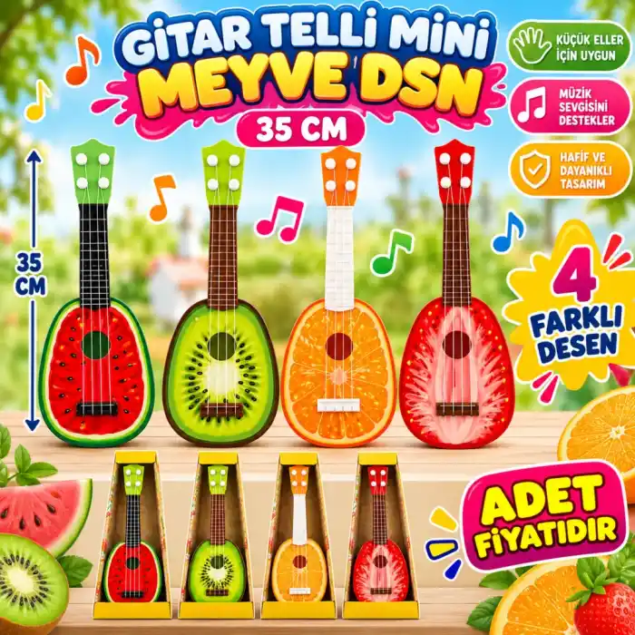 Mini Meyve Gitar Telli 35 cm Eğlenceli Oyun Aracı