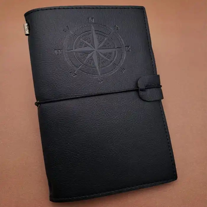 Ergonomik Siyah Deri Pusula Defter 192 Sayfa