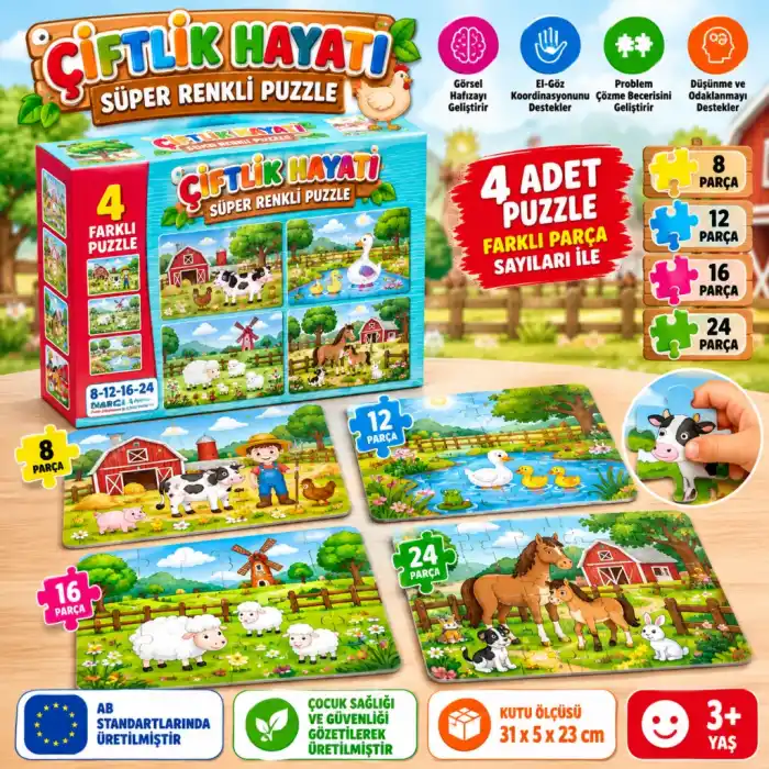 TCX 3222 ÇİFTLİK SÜPER RENKLİ PUZZLE 4LÜ
