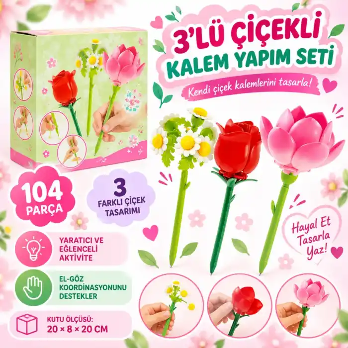 TCX 3’lü Çiçekli Kalem Yapım Seti 104 Parça