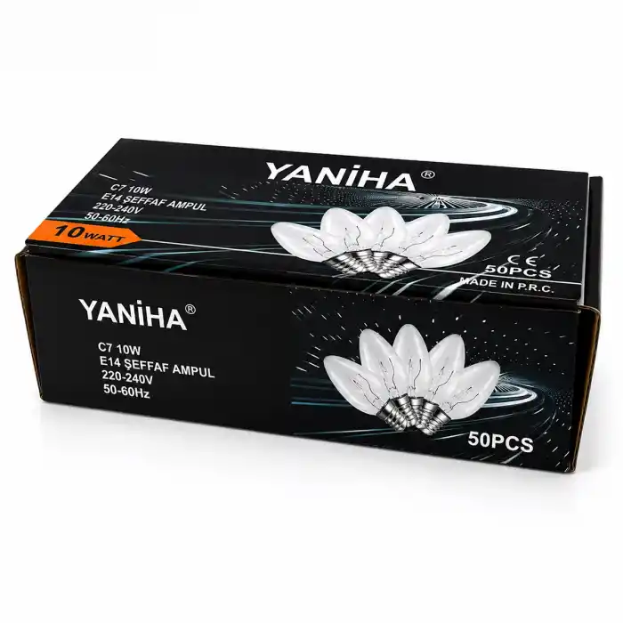 TCX 50 ADET ŞEFFAF GECE LAMBASI AMPUL E14 - 10W C7