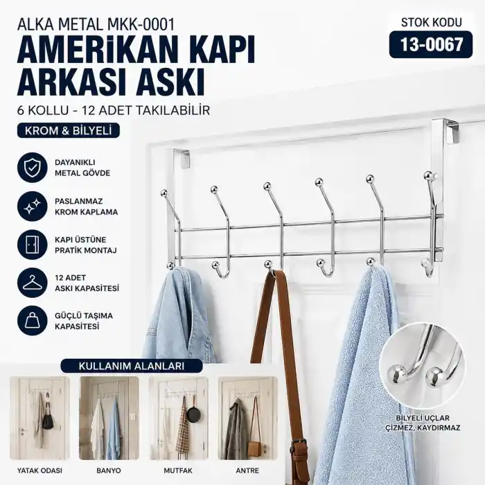 TCX 6 Kollu Krom Kapı Arkası Askı