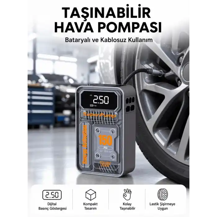 TCX 6000mAh Bataryalı LED Ekranlı Akıllı Hava Kompresörü