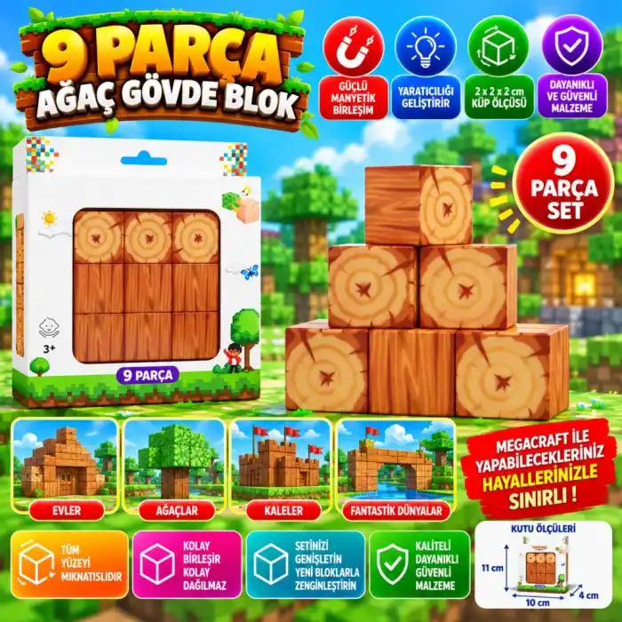 TCX 9 Parça Ağaç Gövde Blok