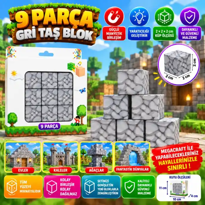 TCX 9 Parça Gri Taş Blok