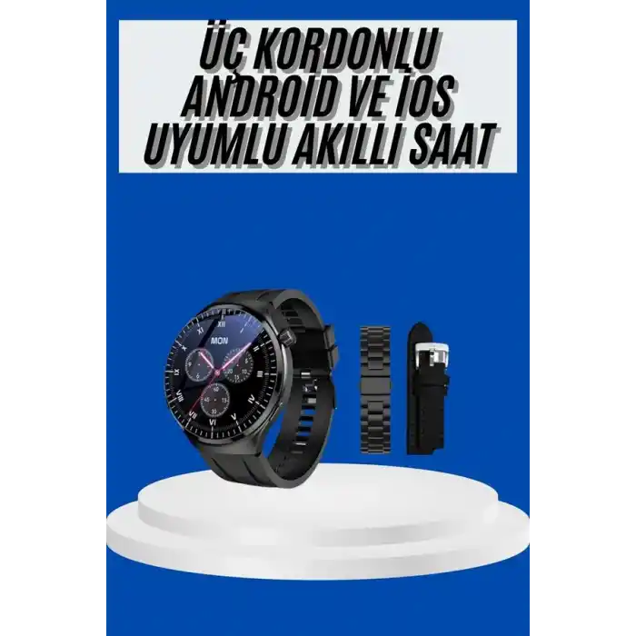 TCX Amoled Ekran Akıllı Saat Üç Kordonlu İOS Android Uyumlu