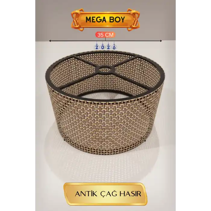 TCX Antik Çağ Hasır Lambader Başlığı 35 CM Mega Boy