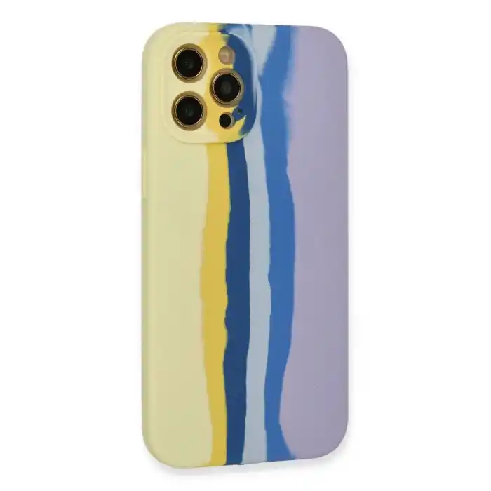 TCX Apple İphone 12 Pro Max Kılıf Ebruli Lansman Silikon - Sarı-lila