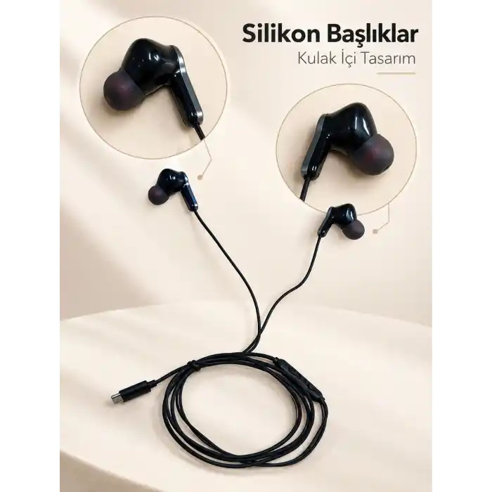 TCX Dahili Mikrofonlu Type C Kablolu Kulaklık Siyah Gövde