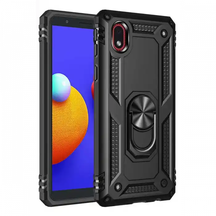 TCX  Galaxy A01 Core Kılıf Sofya Yüzüklü Silikon Kapak - Siyah
