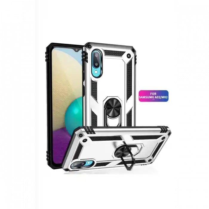 TCX  Galaxy A02 Kılıf Sofya Yüzüklü Silikon Kapak - Gümüş