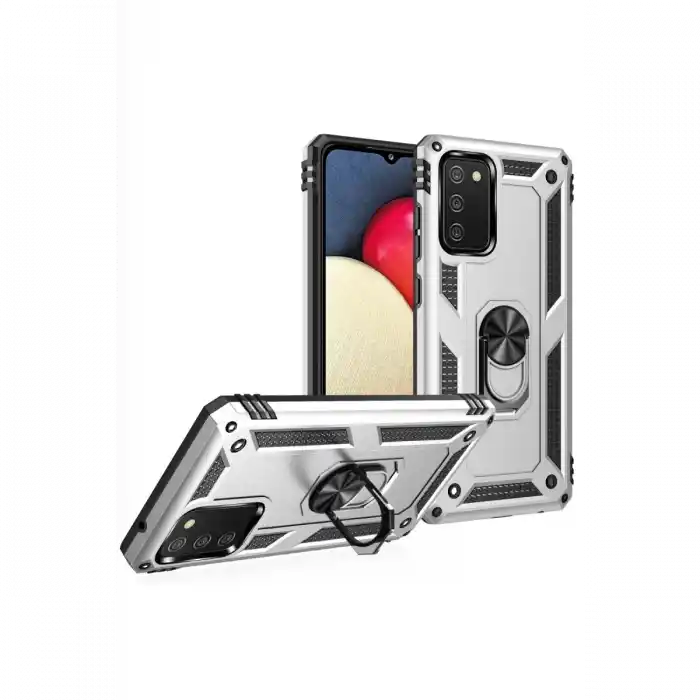 TCX  Galaxy A02S Kılıf Sofya Yüzüklü Silikon Kapak - Gümüş