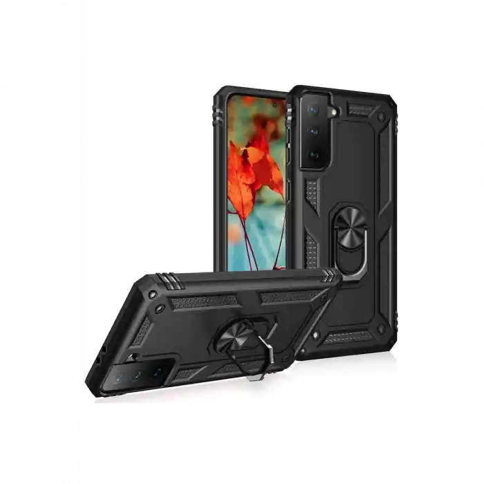 TCX  Galaxy S21 Plus Kılıf Sofya Yüzüklü Silikon Kapak - Siyah