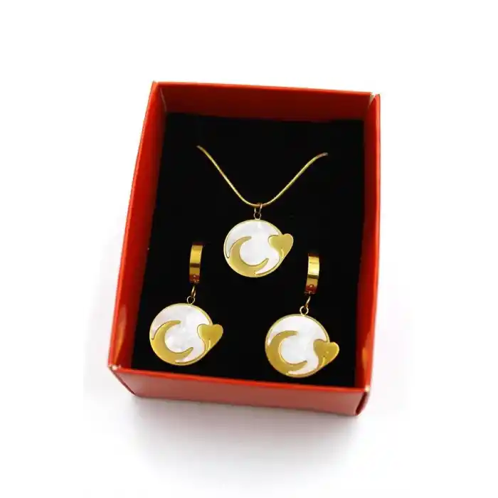 TCX Hilal Kalp Set Kolye - Altın