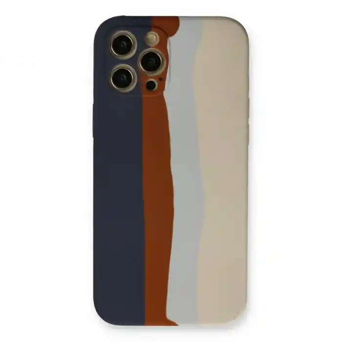 TCX  iPhone 12 Pro Max Kılıf Ebruli Lansman Silikon - Lacivert-Krem