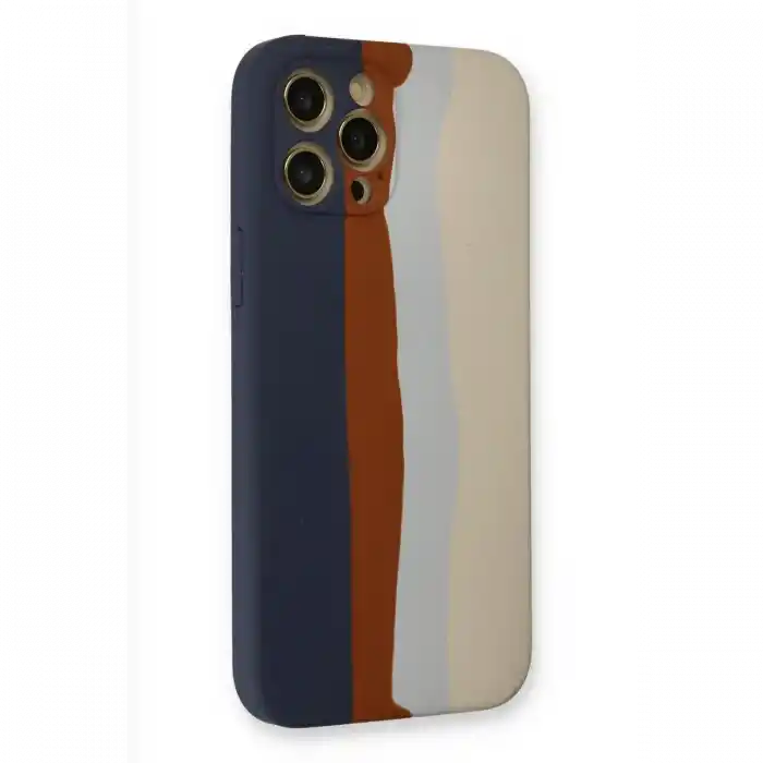 TCX  iPhone 12 Pro Max Kılıf Ebruli Lansman Silikon - Lacivert-Krem