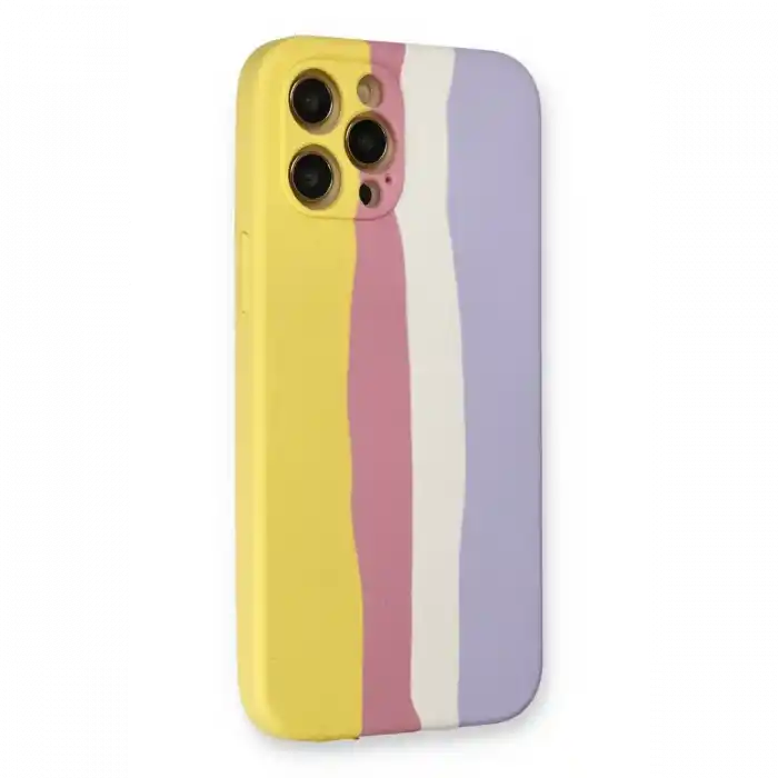 TCX  iPhone 12 Pro Max Kılıf Ebruli Lansman Silikon - Sarı-Mavi